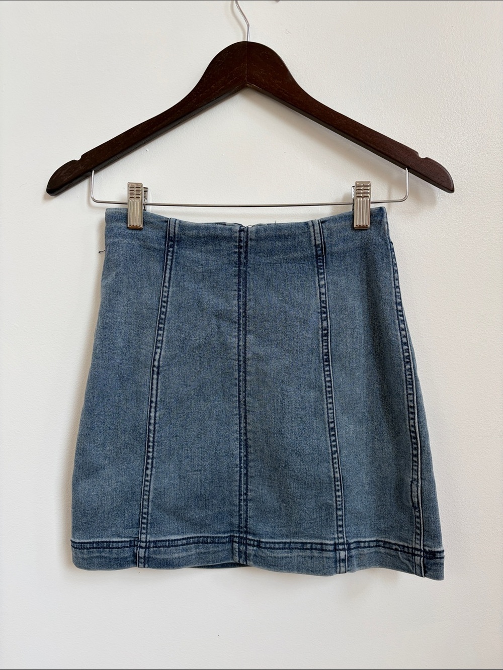 Free People Light Blue Panelled Denim Mini Skirt